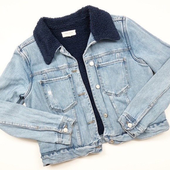 PacSun light wash navy collar sherpa lined denim jacket - Picture 1 of 5